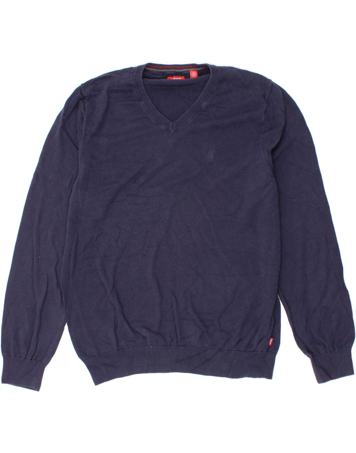 IZOD Mens V-Neck Jumper Sweater Large Navy Blue Cotton Vintage Izod and Second-Hand Izod from Messina Hembry 