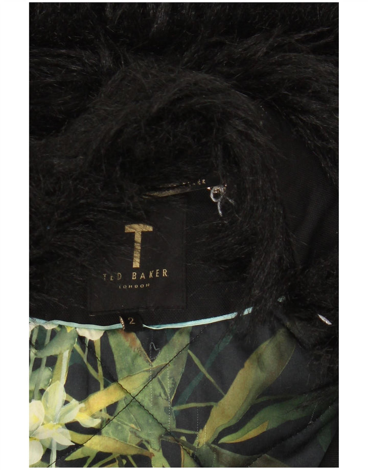 TED BAKER Womens Hooded Parka Jacket Size 2 Small Black Polyester