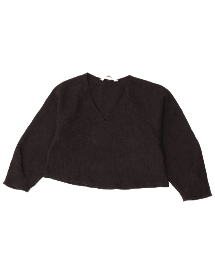 Женская укороченная блузка с рукавом 3/4 Zara UK 12, шерсть среднего размера, черная