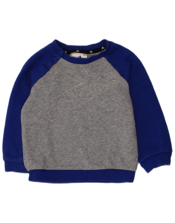Джемпер с рисунком Adidas для мальчиков 9–12 месяцев, серый с цветными блоками