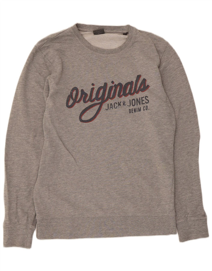 Мужской свитшот с рисунком Jack & Jones, маленький серый хлопковый джемпер