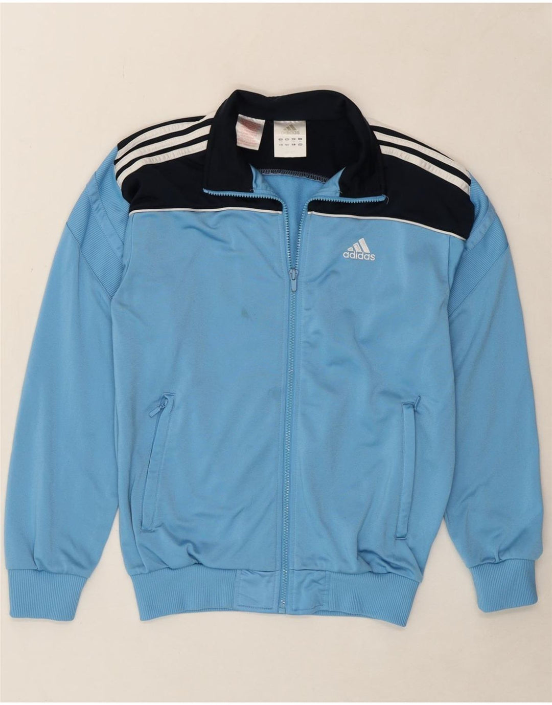 ADIDAS Boys Tracksuit Top Jacket 13-14 Years Blue Colourblock Polyester Vintage Adidas and Second-Hand Adidas from Messina Hembry 
