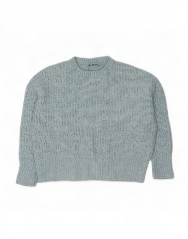 Женский свободный джемпер с круглым вырезом Zara UK 14, средний синий полиэстер