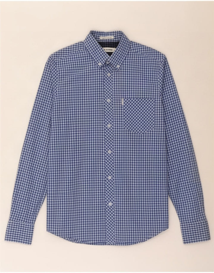 Мужская рубашка Ben Sherman, маленькая синяя, хлопок в мелкую клетку