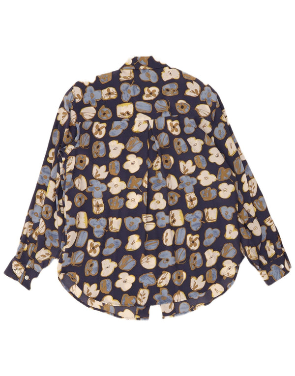 PETER HAHN Женская блузка-рубашка-морковка UK 12, средний синий цветочный принт