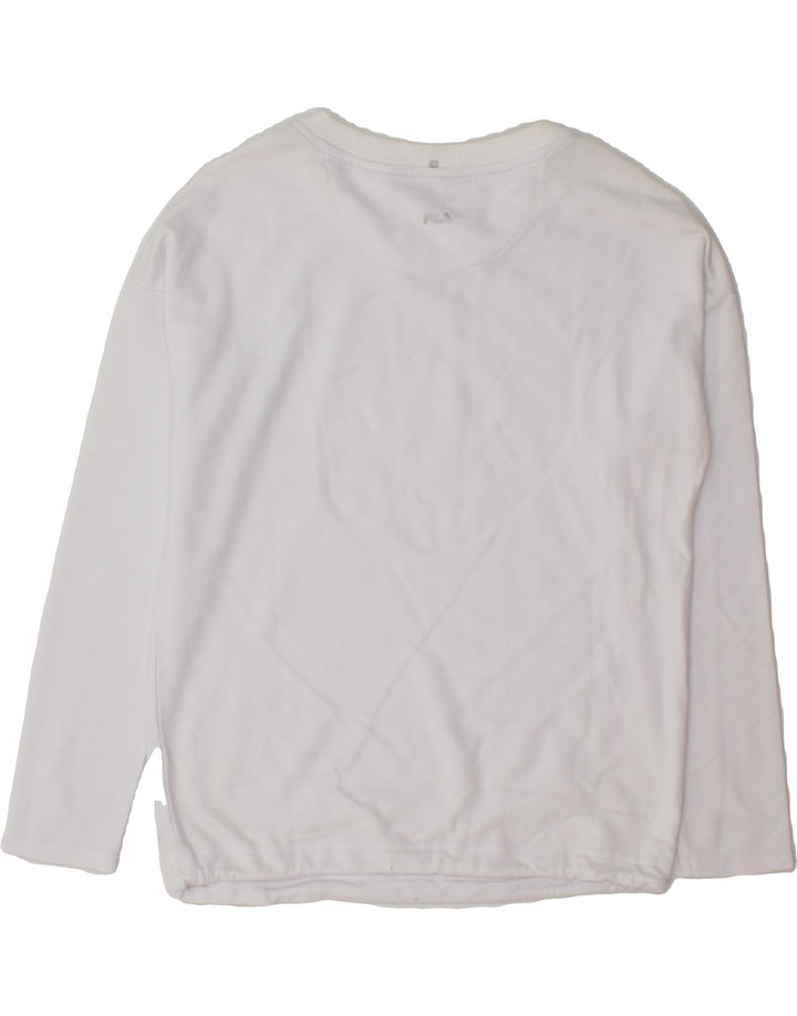 FILA Womens Graphic Top Long Sleeve UK 10 Small White Vintage Fila and Second-Hand Fila from Messina Hembry 