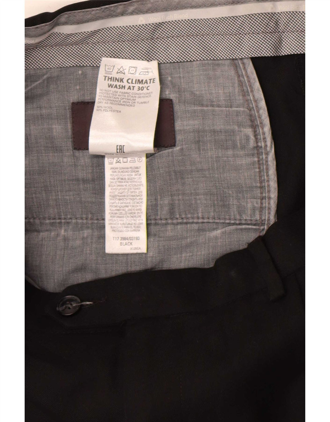 Мужские костюмные брюки классического кроя Marks & Spencer W36 L33, черные шерстяные