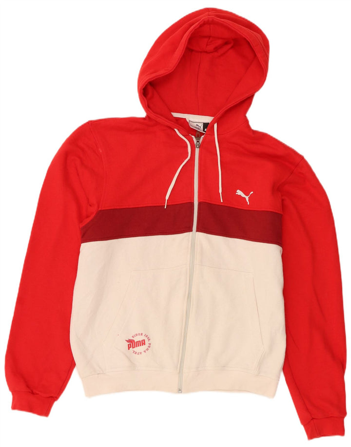 Мужской свитер с капюшоном и молнией с графическим рисунком Puma, хлопок среднего красного цвета с цветными блоками