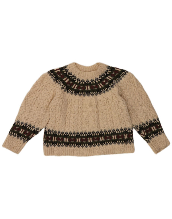 Zara Womens Crop Boat Neck Jumper Sweater UK 14 Medium Beige Fair Isle