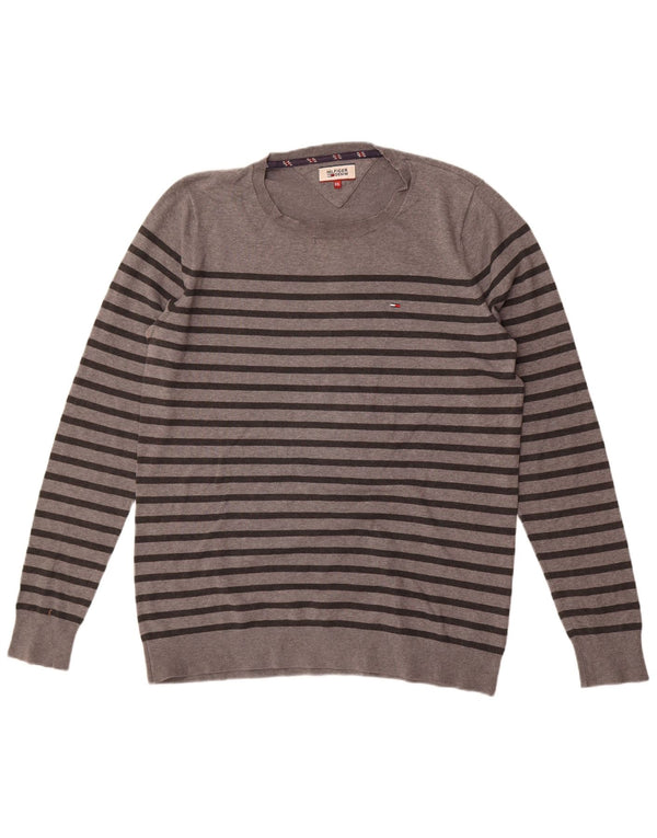 Мужской джемпер с круглым вырезом Tommy Hilfiger 2XL, хлопковый серый полосатый свитер