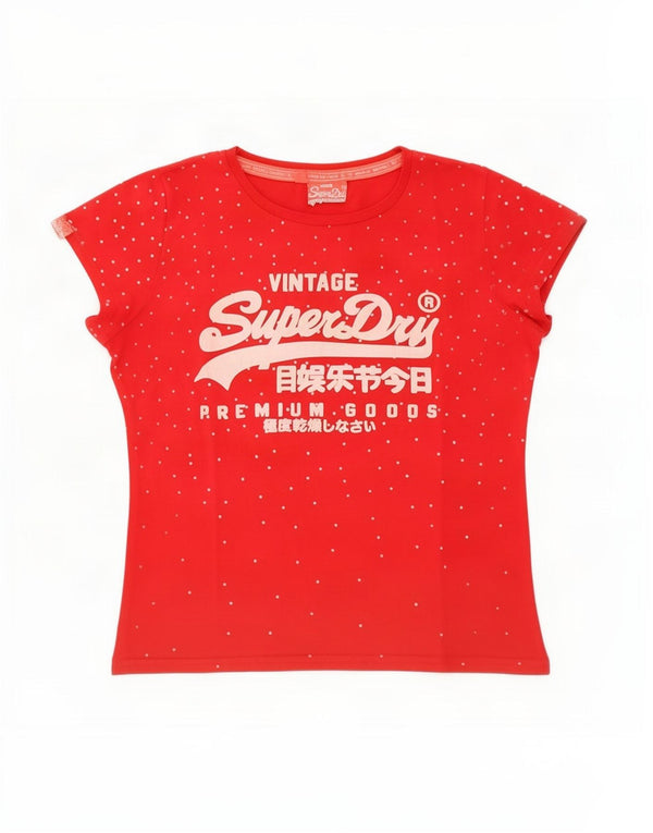 Женская футболка с рисунком Superdry Top UK 18 XL, хлопок с красными пятнами