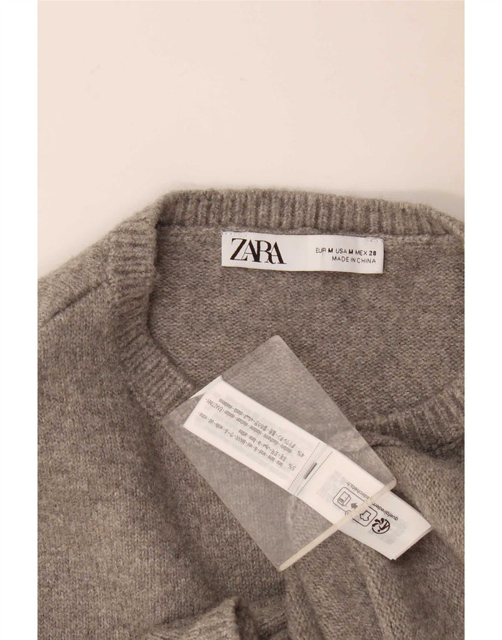 Женское платье-джемпер без рукавов Zara UK 12, шерсть среднего серого цвета