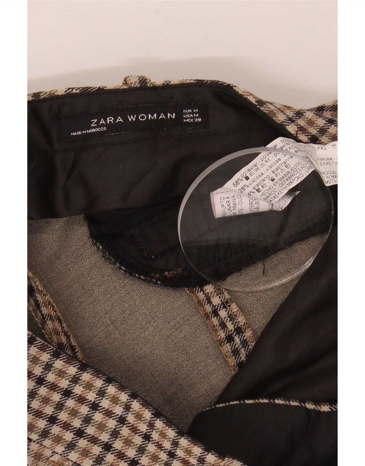 Женские прямые брюки чинос Zara, средние W28 L28, коричневые полиэстер в клетку