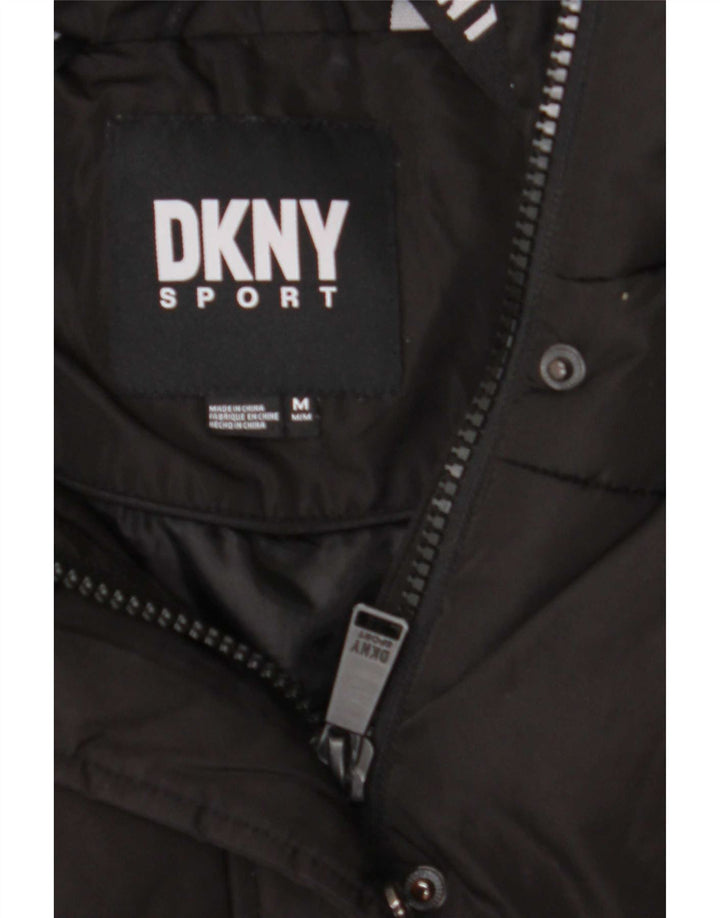 Dkny Женское длинное стеганое пальто с капюшоном UK 14 Средний черный полиэстер