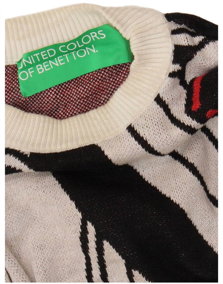 BENETTON Мужской джемпер с круглым вырезом и игральными картами, белый свитер среднего размера