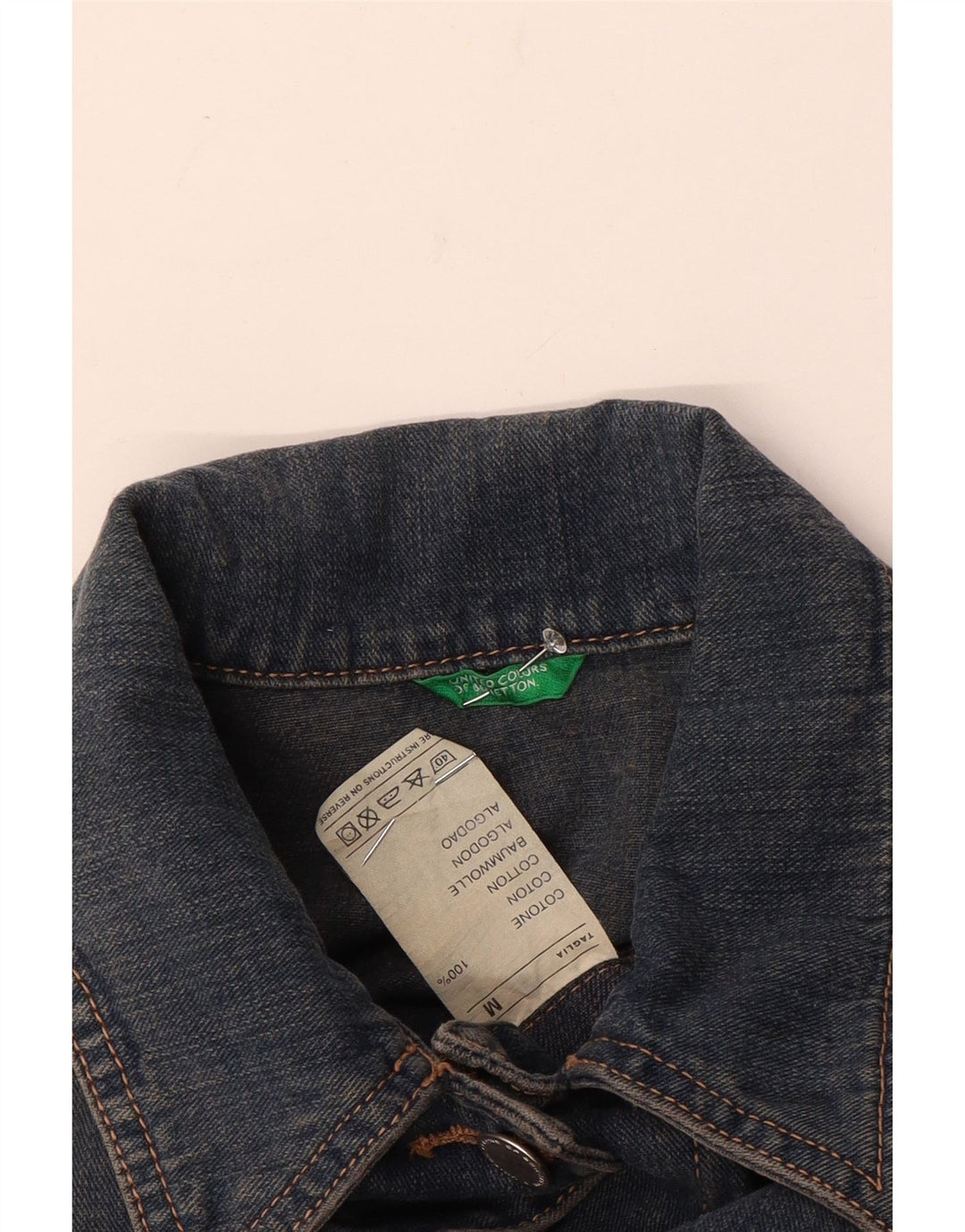 Женская укороченная джинсовая куртка Benetton UK 14, хлопок среднего синего цвета