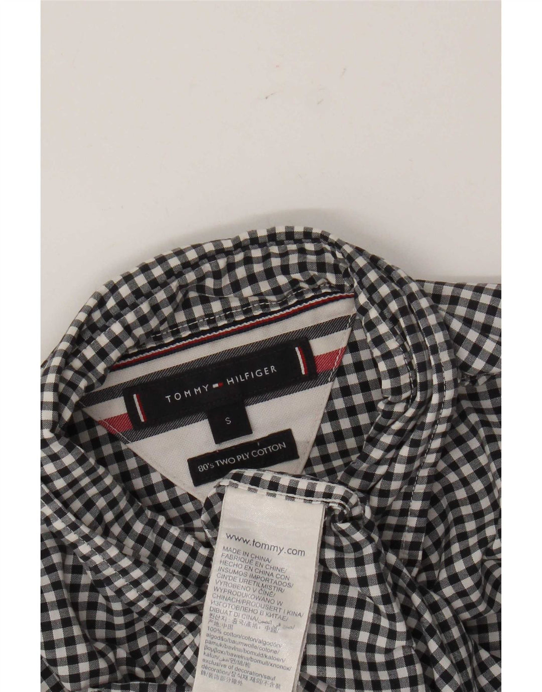 Tommy Hilfiger Мужская рубашка маленького размера из хлопка в мелкую клетку черного цвета