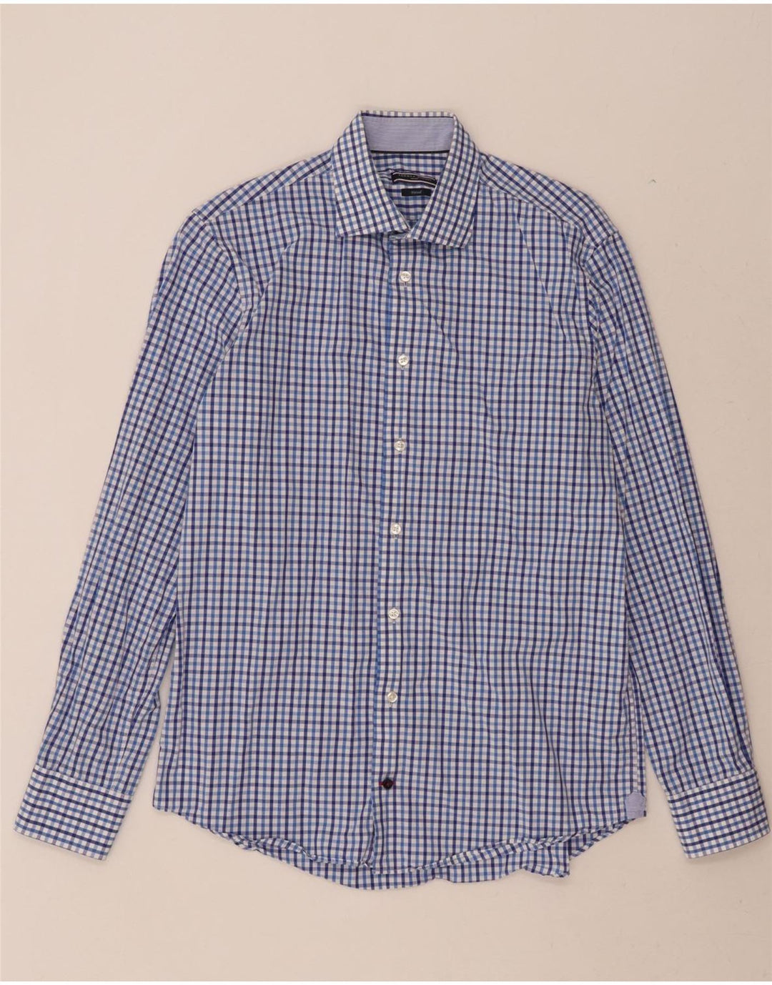 TOMMY HILFIGER Mens Tailored Fitted Shirt Size 39 15 1/2 Medium Blue Check Vintage Tommy Hilfiger and Second-Hand Tommy Hilfiger from Messina Hembry 