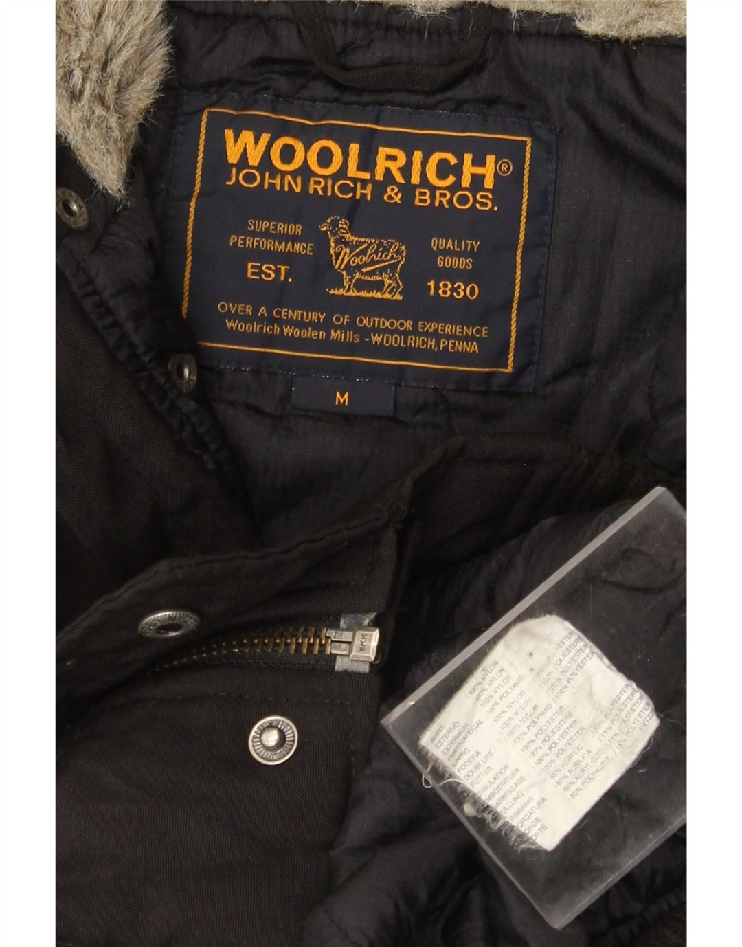 Мужская куртка-бомбер WOOLRICH с капюшоном UK 38, средний черный нейлон
