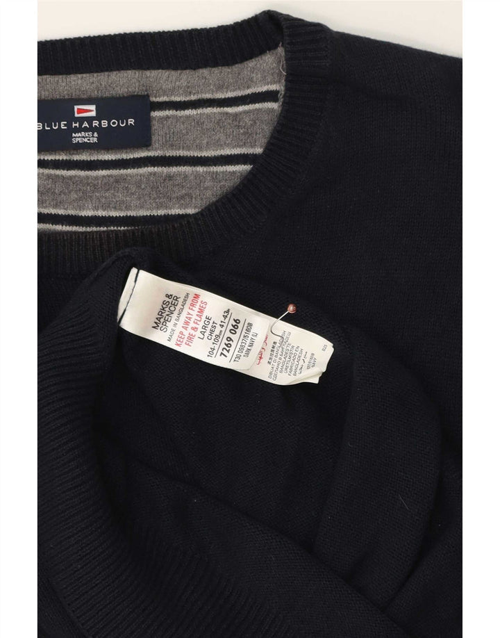 Мужской свитер с вырезом лодочкой Marks & Spencer Blue Harbour, большой темно-синий