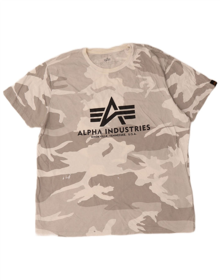 Мужская футболка с рисунком Alpha Industries, топ среднего серого цвета, камуфляжный хлопок