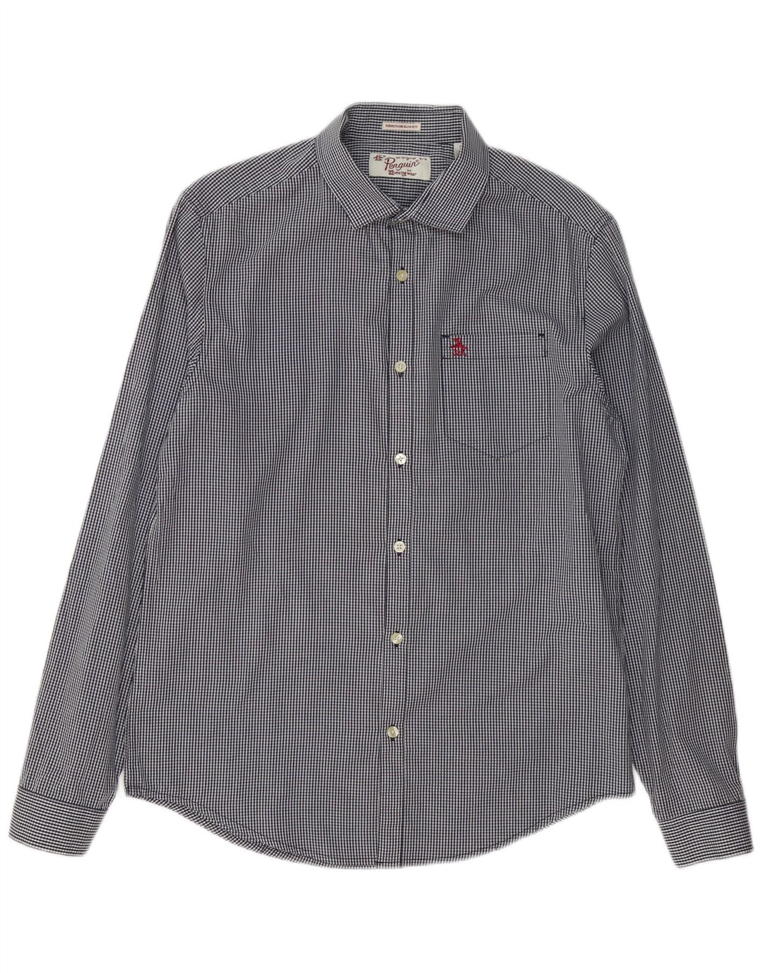 Мужская рубашка приталенного кроя Penguin Heritage, средний темно-синий, хлопок в мелкую клетку