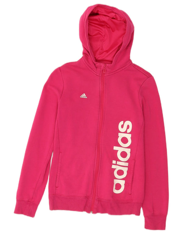 Adidas Свитер с капюшоном и молнией с графическим рисунком для девочек 13-14 лет, розовый хлопок, спорт