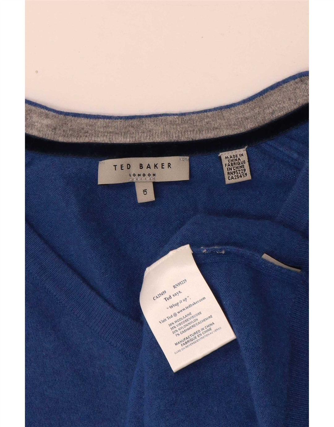 Женский джемпер с v-образным вырезом Ted Baker, размер 5 XL, синяя шерсть