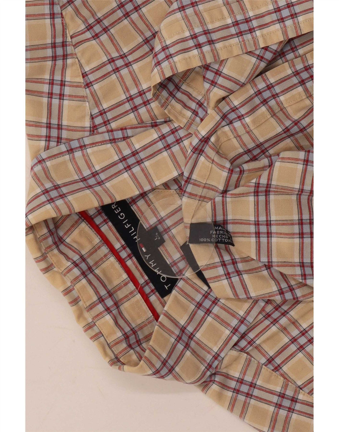 Мужская рубашка с коротким рукавом Tommy Hilfiger, большая бежевая клетка, хлопок