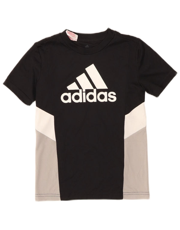 Adidas Boys Graphic T-Shirt Top 9-10 Years Black Colourblock Polyester