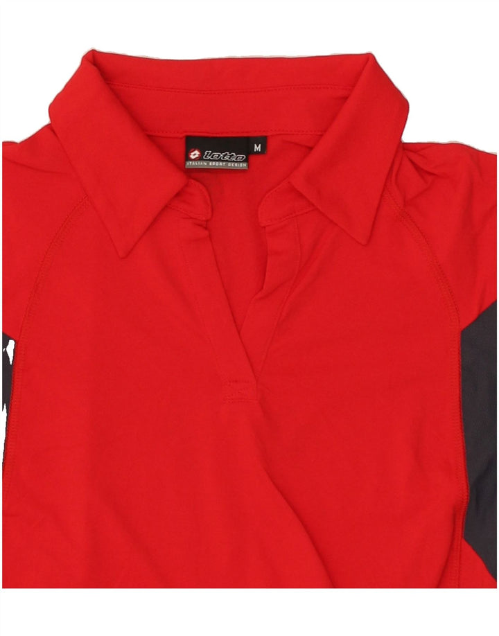 LOTTO Womens Polo Shirt UK 14 Medium Red Colourblock Nylon | Vintage Lotto | Thrift | Second-Hand Lotto | Used Clothing | Messina Hembry 