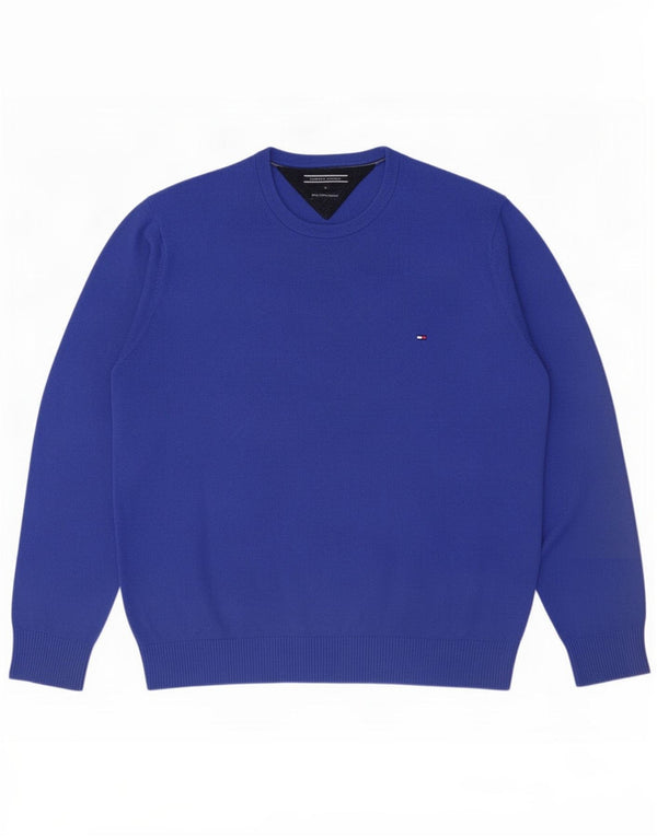 Мужской джемпер с круглым вырезом Tommy Hilfiger, большой синий хлопковый свитер