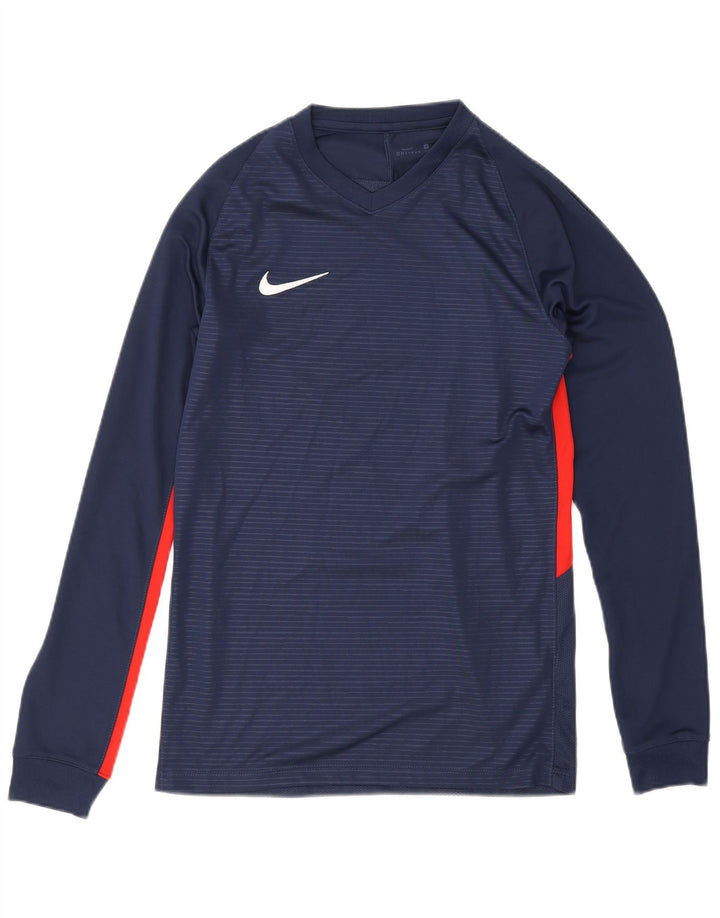 Мужской топ Nike Dri Fit с длинным рукавом, маленький, темно-синий, полиэстер с цветными блоками