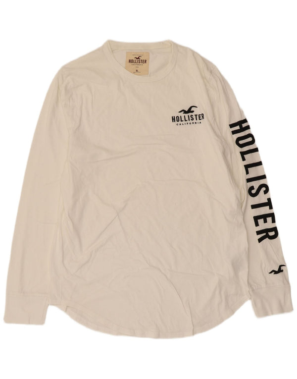 Мужской топ с рисунком Hollister, белый хлопок, длинный рукав, размер XL