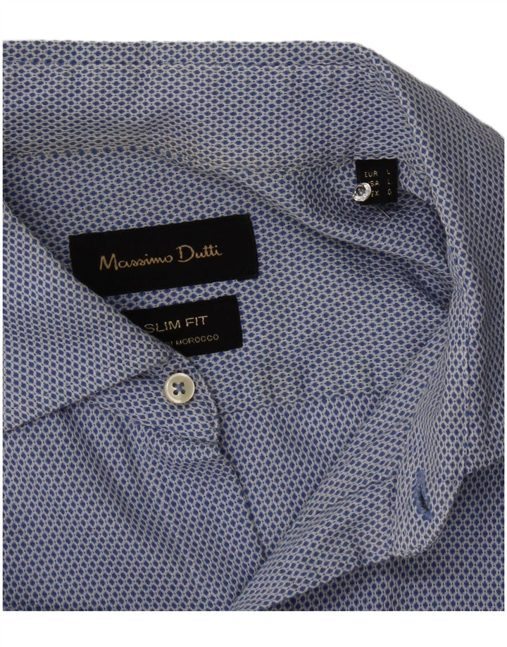 Мужская рубашка приталенного кроя Massimo Dutti, большая синяя с геометрическим узором