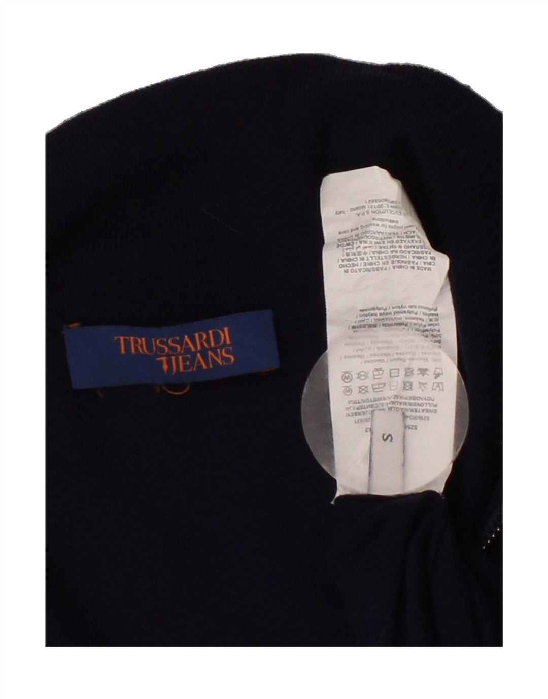 TRUSSARDI JEANS Mens Cardigan Sweater Small Navy Blue Viscose Vintage Trussardi Jeans and Second-Hand Trussardi Jeans from Messina Hembry 