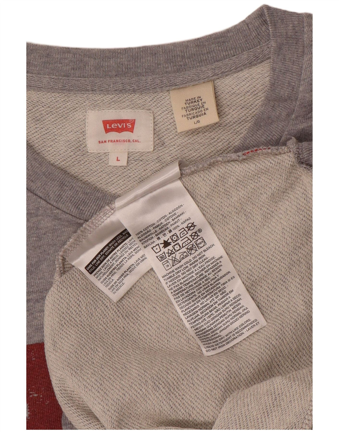 Мужской свитшот с рисунком Levi's, большой серый хлопковый джемпер в крапинку