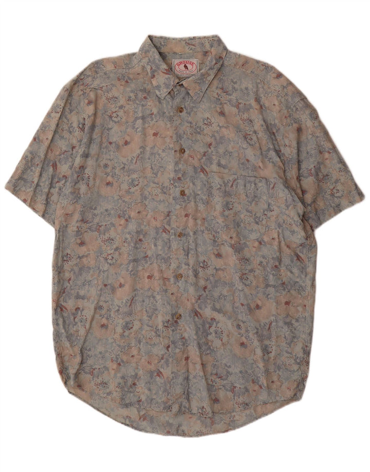 VINTAGE Мужская рубашка с коротким рукавом XL, разноцветный вискоза с цветочным принтом
