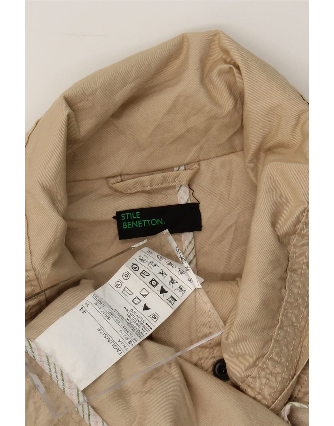 BENETTON Womens Military Utility Jacket IT 44 Medium Beige Cotton Vintage Benetton and Second-Hand Benetton from Messina Hembry 