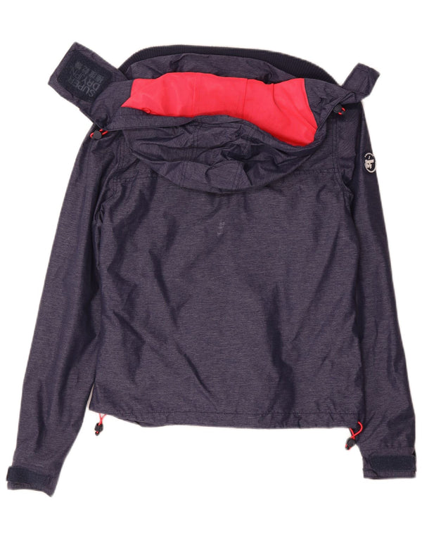 Superdry Womens Hooded Rain Jacket UK 10 Small Navy Blue Nylon