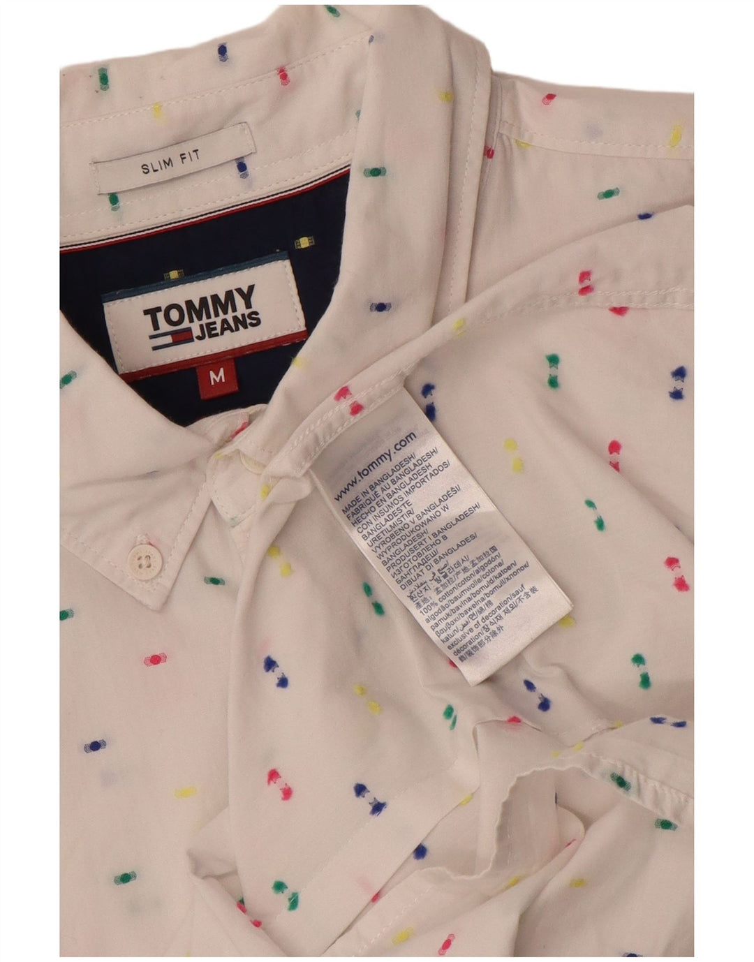 Tommy Hilfiger Мужская рубашка приталенного кроя из хлопка среднего размера белого цвета в крапинку