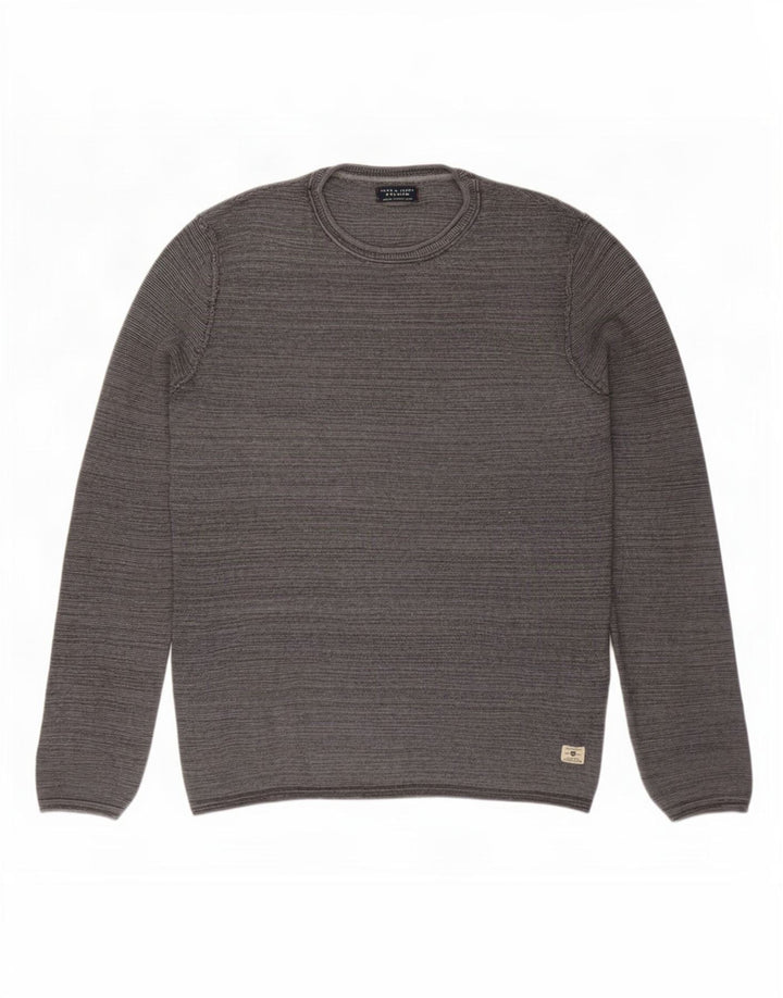 Мужской джемпер с круглым вырезом Jack & Jones, маленький серый хлопковый свитер