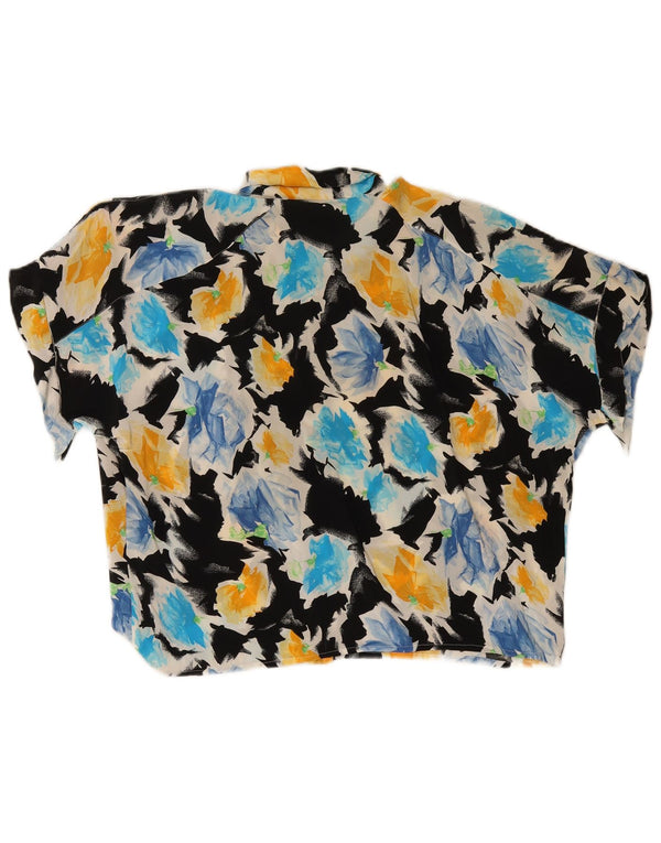 Винтажная женская блузка-рубашка с коротким рукавом, Великобритания, 18 XL, разноцветная с цветочным принтом