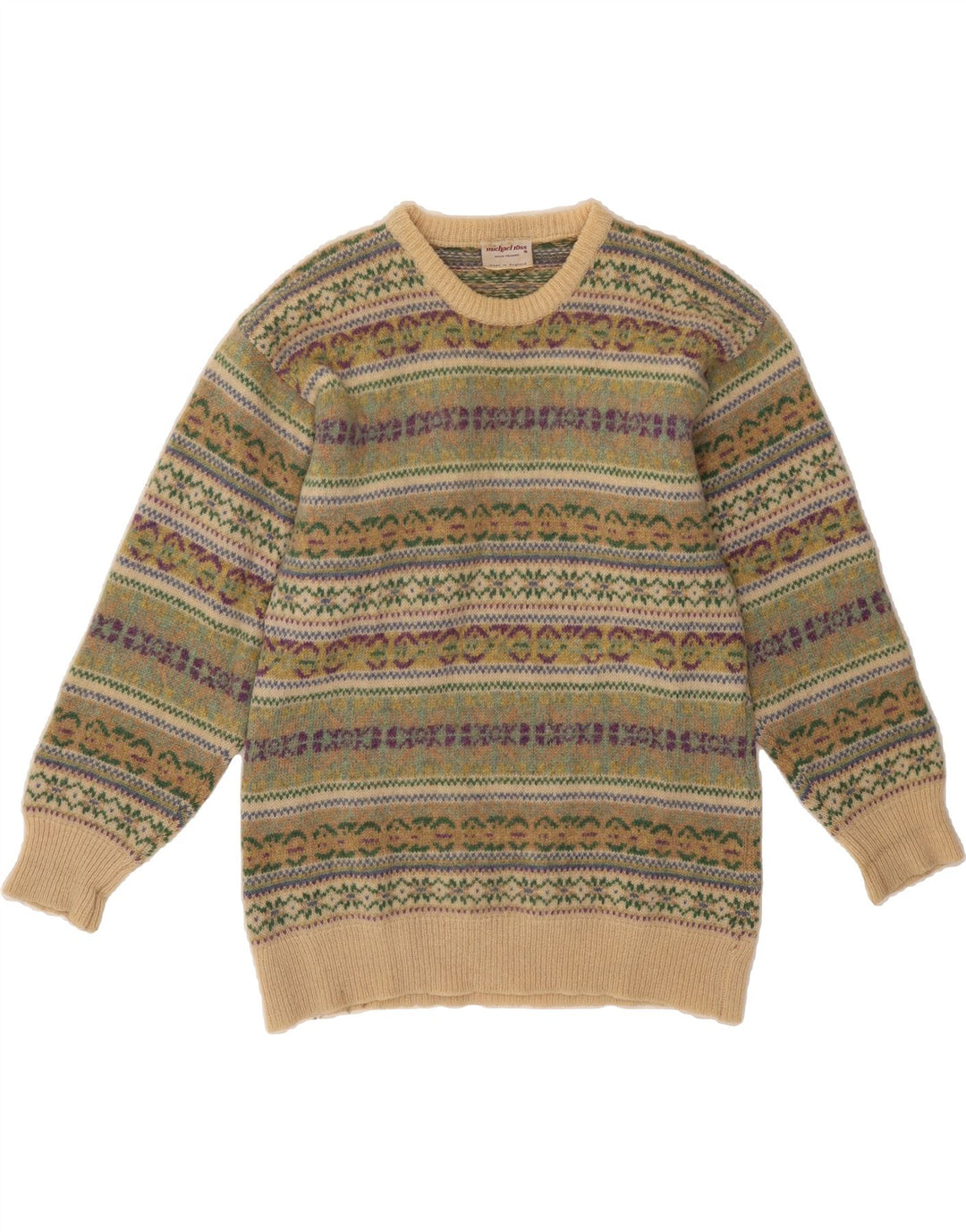 Мужской джемпер с круглым вырезом MICHAEL ROSS, маленький зеленый Fair Isle