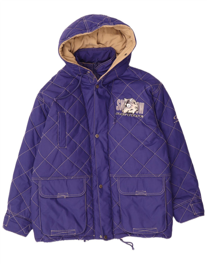 Винтажная мужская стеганая куртка с капюшоном, Великобритания 42 XL, фиолетовый полиэстер