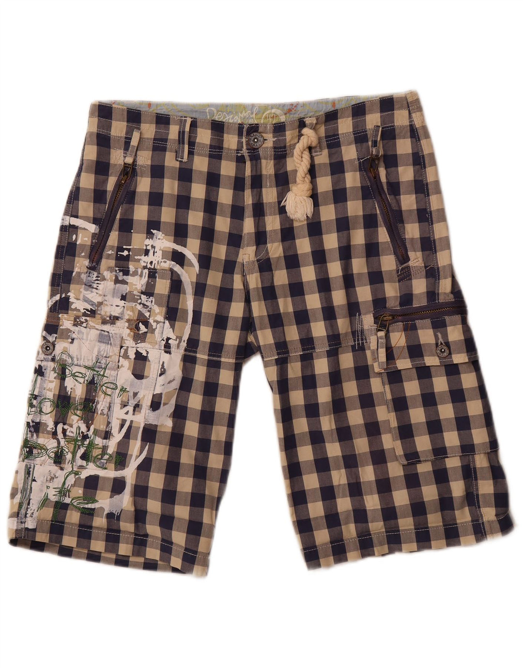 Женские шорты карго с рисунком Desigual EU 42, большие W34, темно-синие в клетку