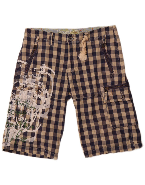 Женские шорты карго с рисунком Desigual EU 42, большие W34, темно-синие в клетку