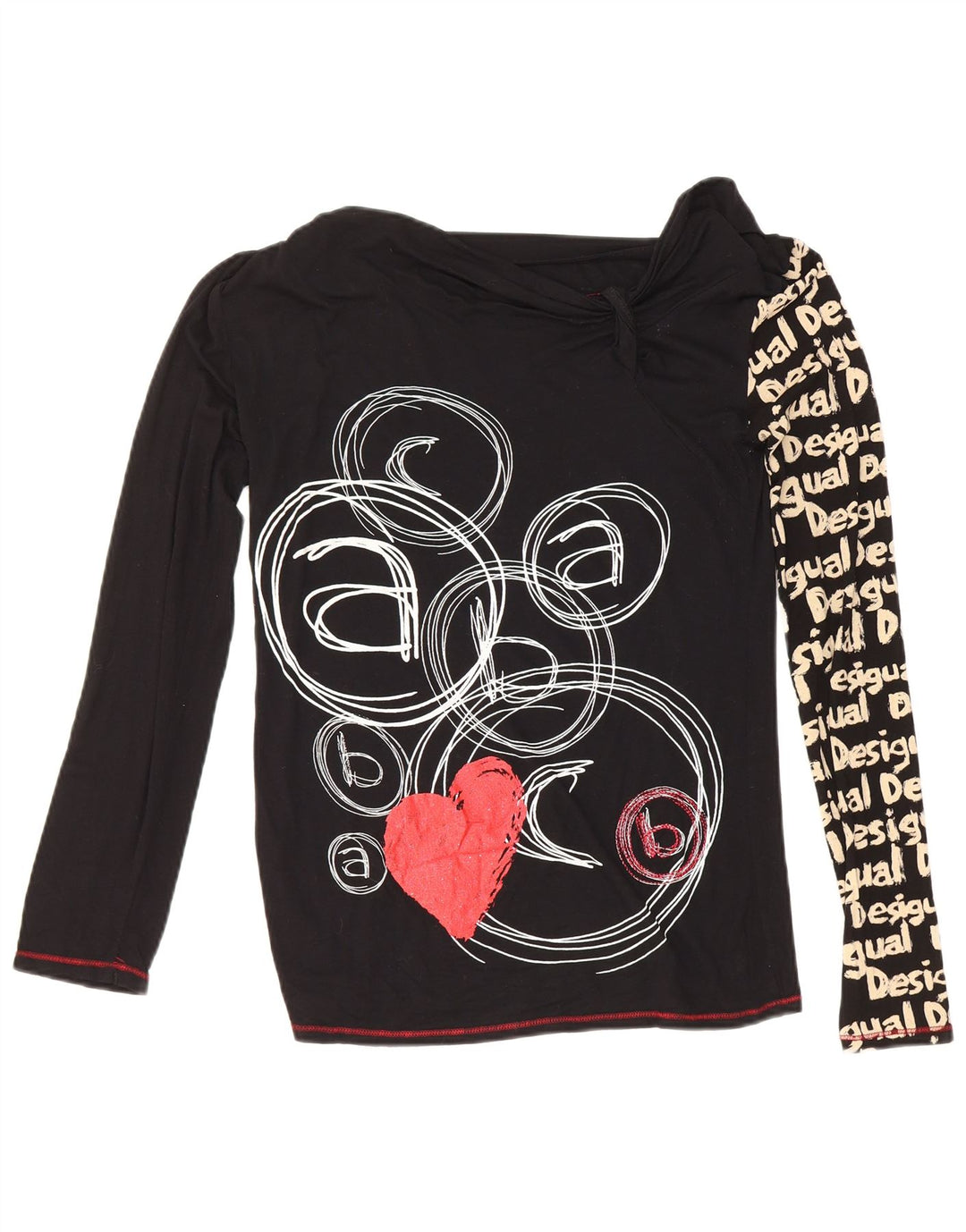 Женский топ с графическим рисунком Desigual UK 12, средний черный с длинным рукавом