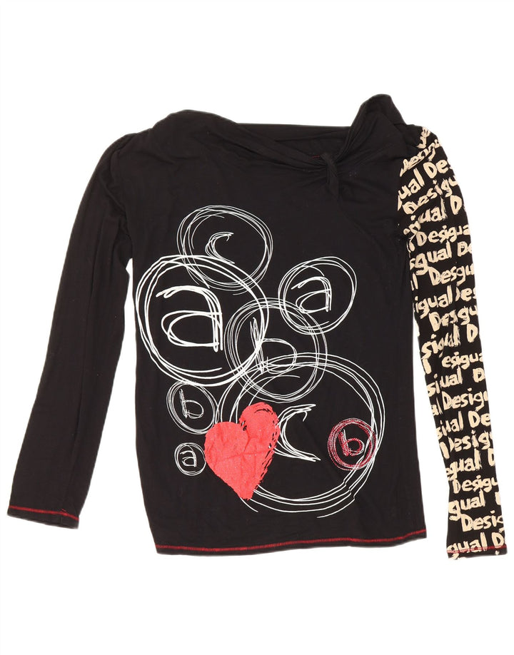 Женский топ с графическим рисунком Desigual UK 12, средний черный с длинным рукавом