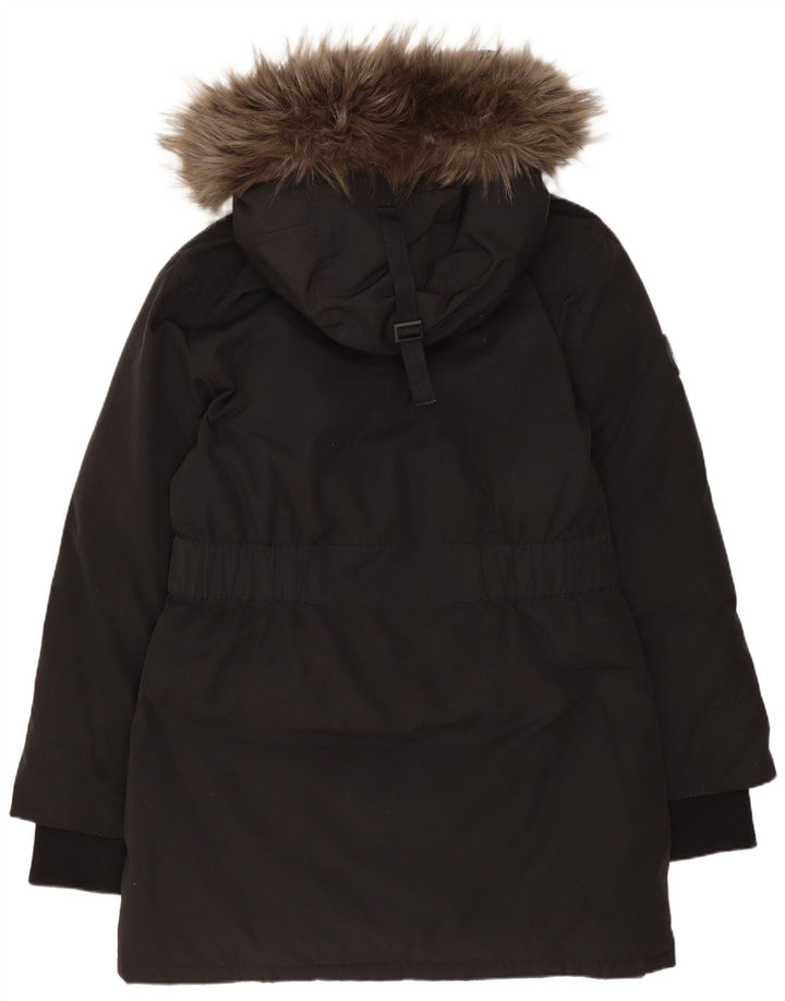 Женское длинное стеганое пальто с капюшоном Superdry UK 10, маленький черный полиэстер